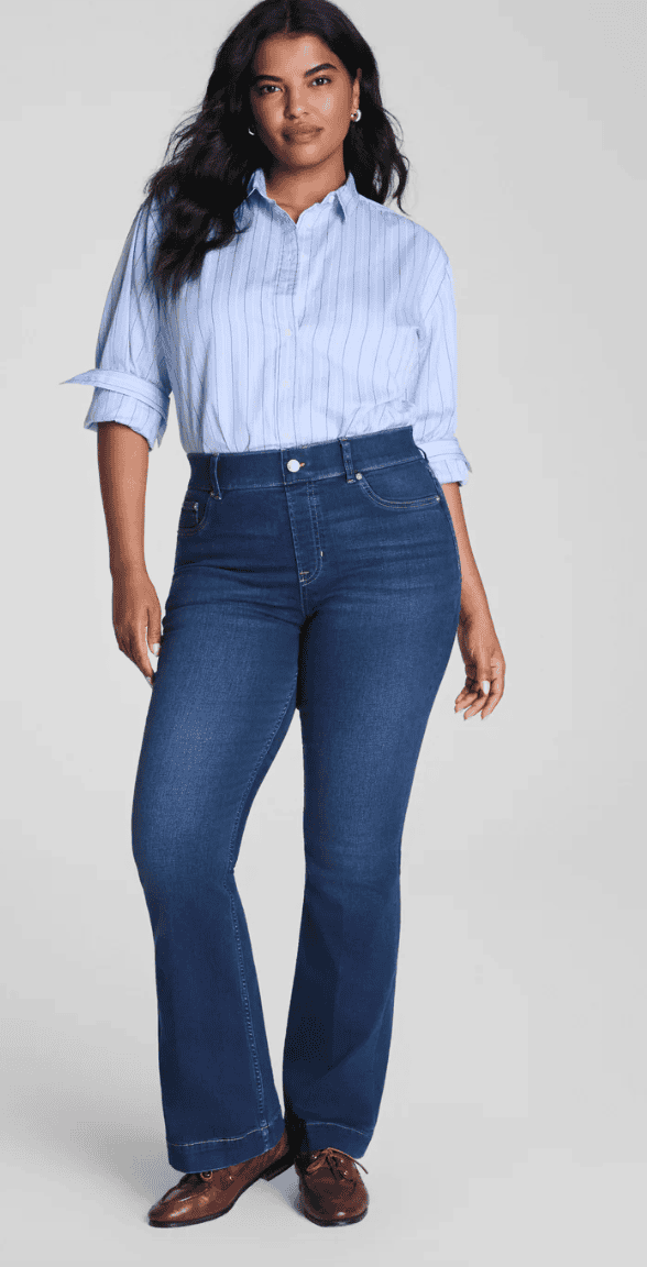 Woman wearing high rise Spanx jeans