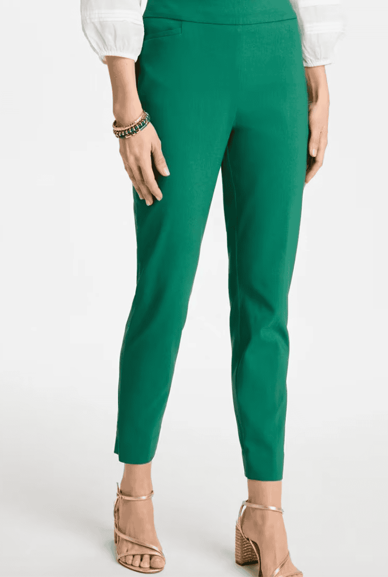 woman wearing brigitte slim pull on pants in green