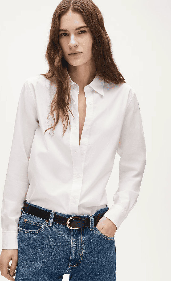 Woman wearing crisp white shirt