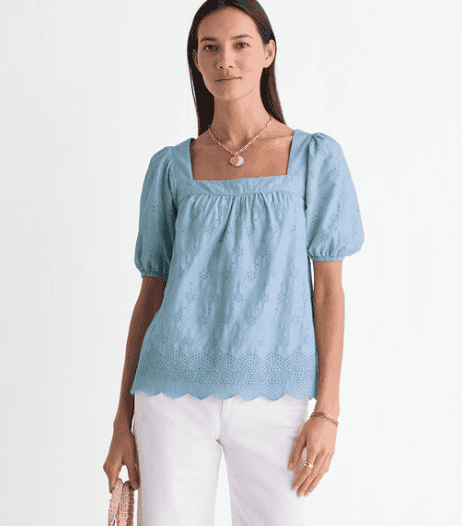 square neck prairie top in blue