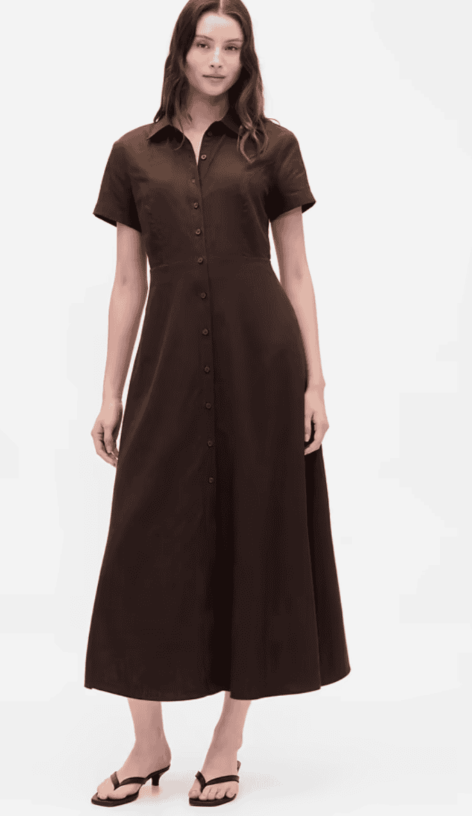 brown linen blend shirt dress