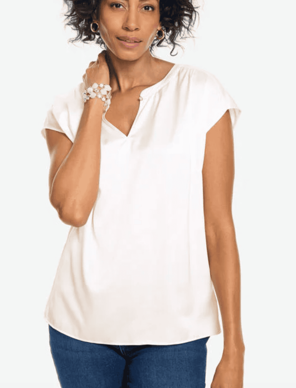 talbots sof satin split neck top