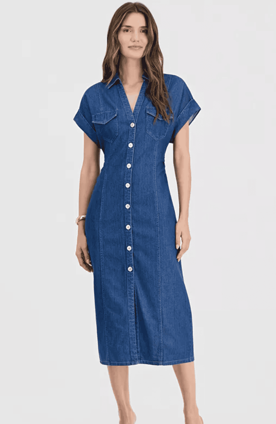 INC women's cinched waist denim shirtdress