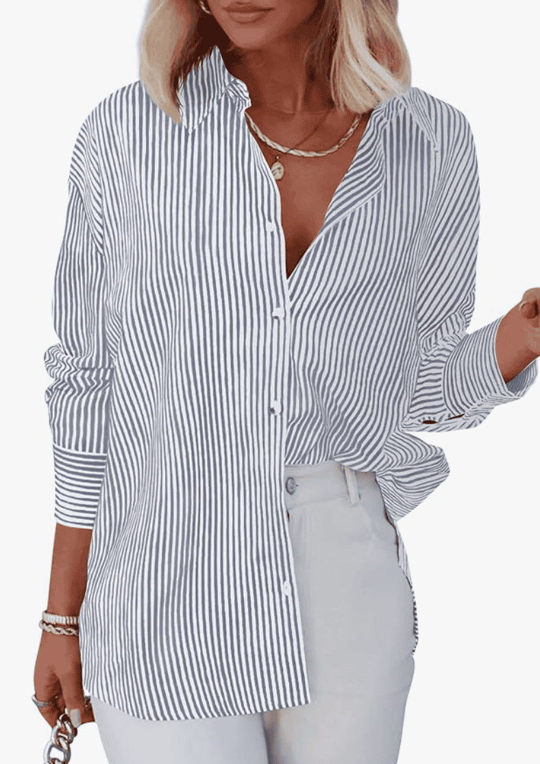 navy and white striped button down shirt