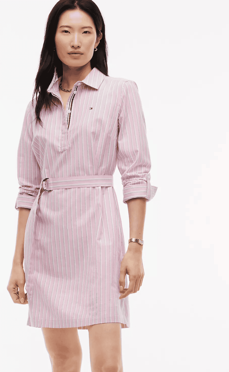 Tommy Hilfiger Belted Striped Oxford Shirtdress
