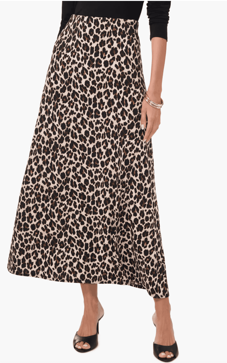 Vince Camuto Leopard A-Line Midi Skirt