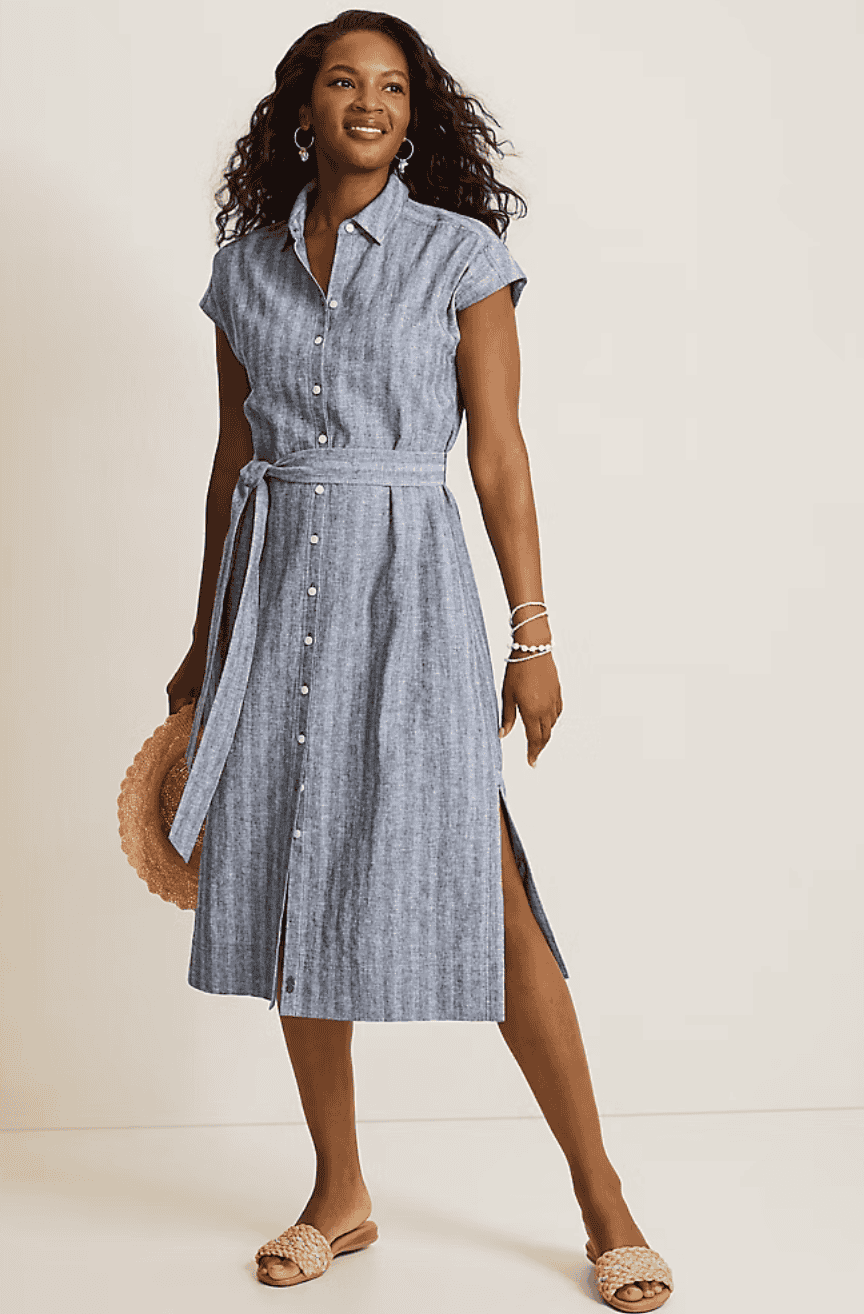 Tommy Bahama Textured Dobby Linen-Blend Midi Shirt Dress