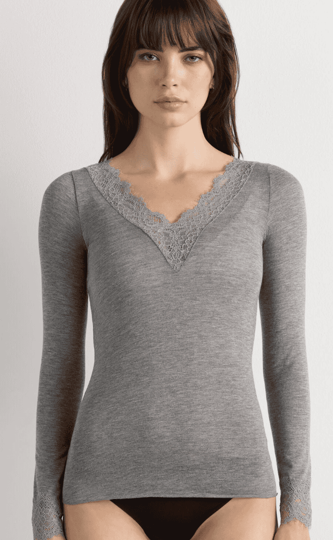 Intimissimi Ultralight Cashmere Lace Long Sleeve Shirt $65