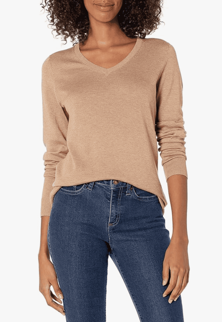 Amazon essentials light weight sweater in tan