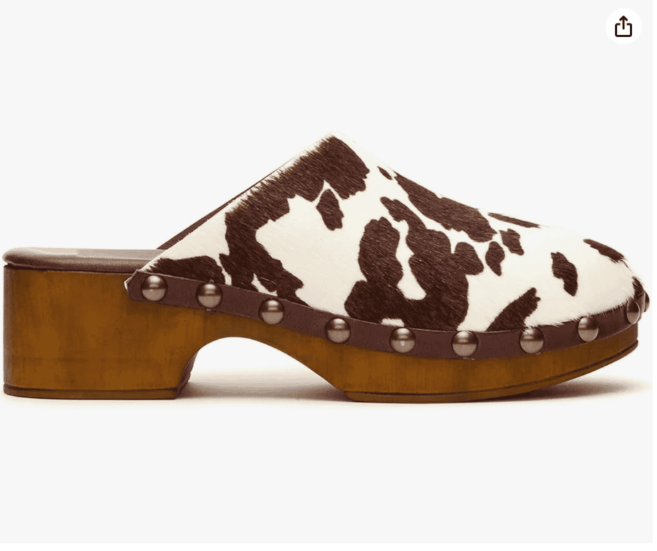 Cow Print Platform Clog Mules