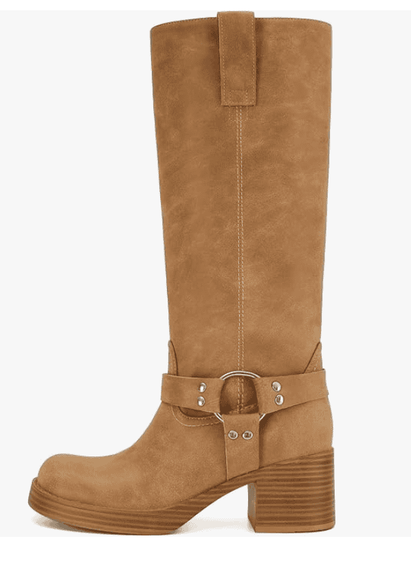Mid Calf Riding Boots Round Toe Block Heel