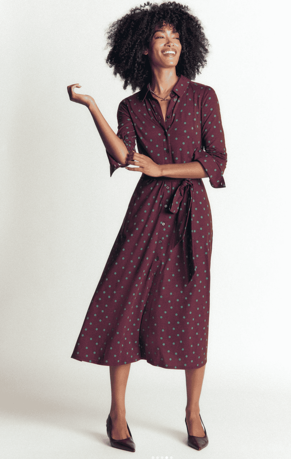 Boden Marcia Jersey Shirt Dress Dark Cherry Spot