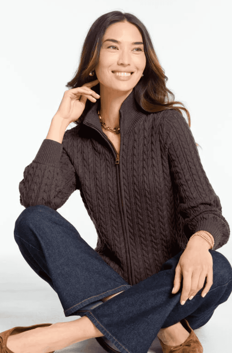 Talbots Cable Knit Full Zip Cardigan