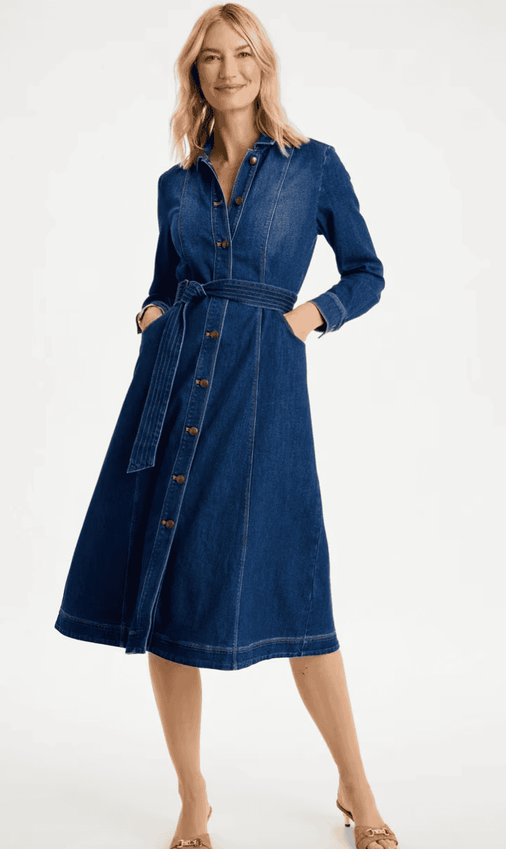 Chico's Denim Midi Trapunto-Belted Shirtdress