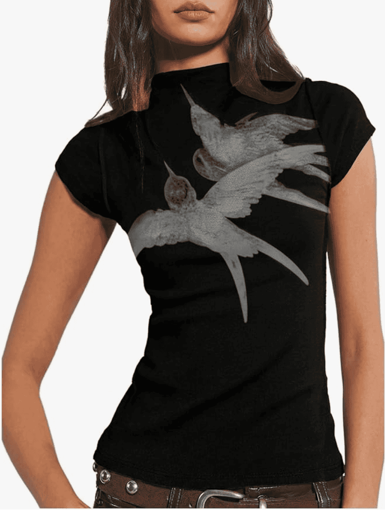 GORGLITTER Graphic Cap Sleeve Tee