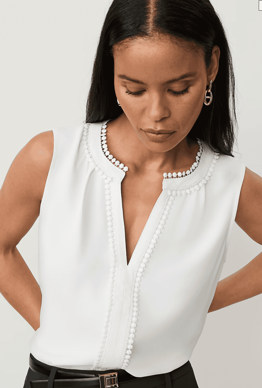 Ann Taylor Sleeveless Bobble Trim Top