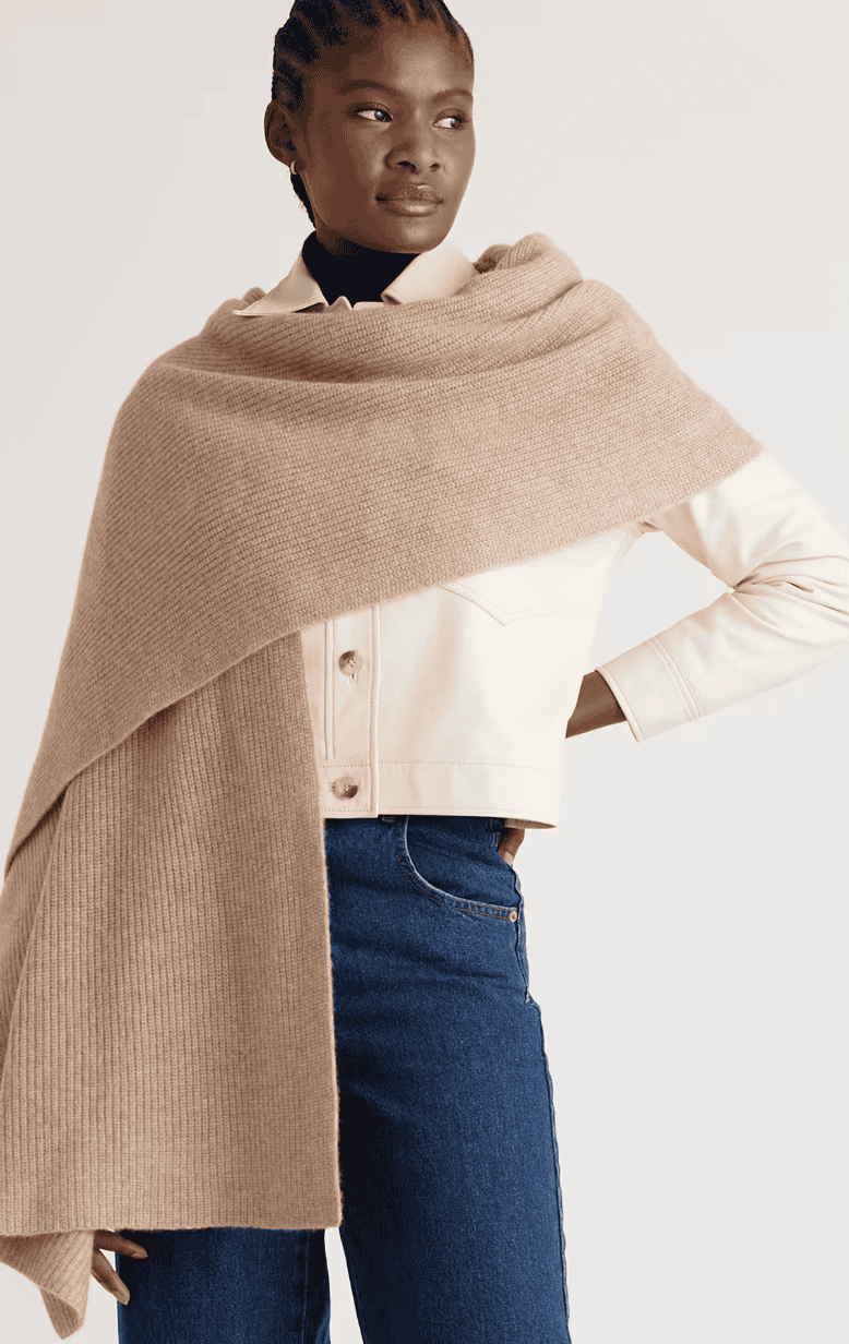 Quince Mongolian Cashmere Ribbed Wrap in Oatmeal