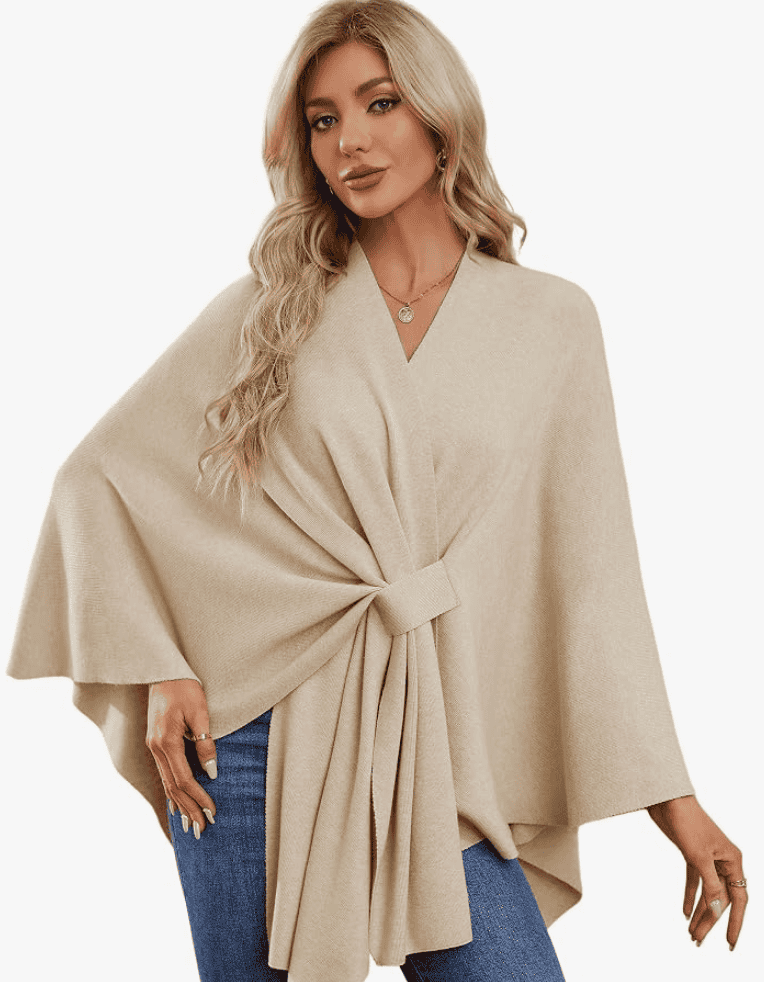 PULI Women Elegant Shawl Wrap Open Front Poncho Sweater