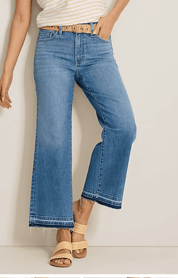 Tommy Bahama High-Rise Cropped Wide-Leg Raw-Hem Jeans