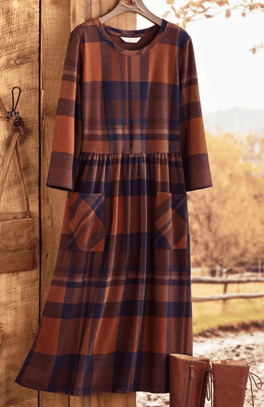 Coldwater Creek Soft Plaid Pocket Dress