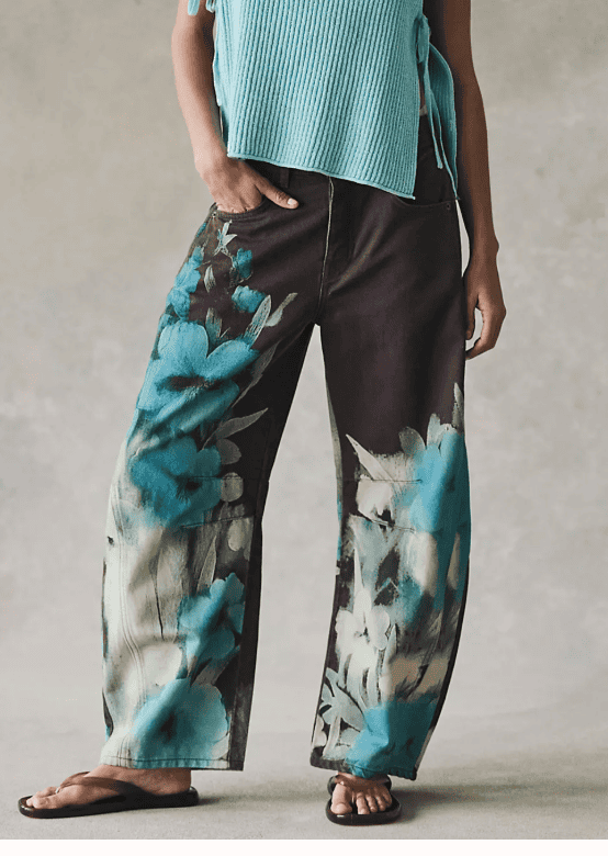 Free People Good Luck Printed Barrel Jeans