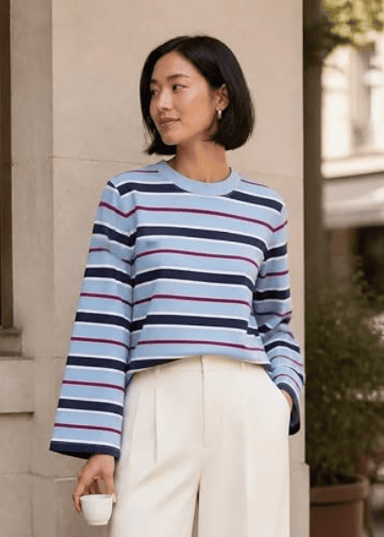 Amazon VAOYIU Bell Sleeve Striped Top