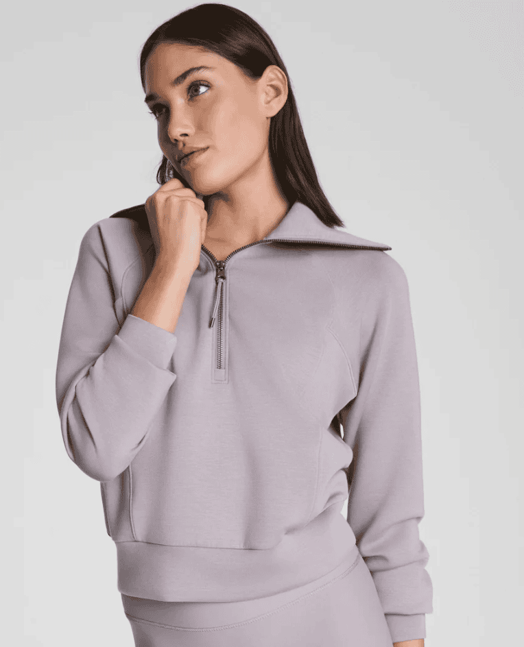 Quince CloudComfort Half Zip Sweatshirt in Dark Taupe