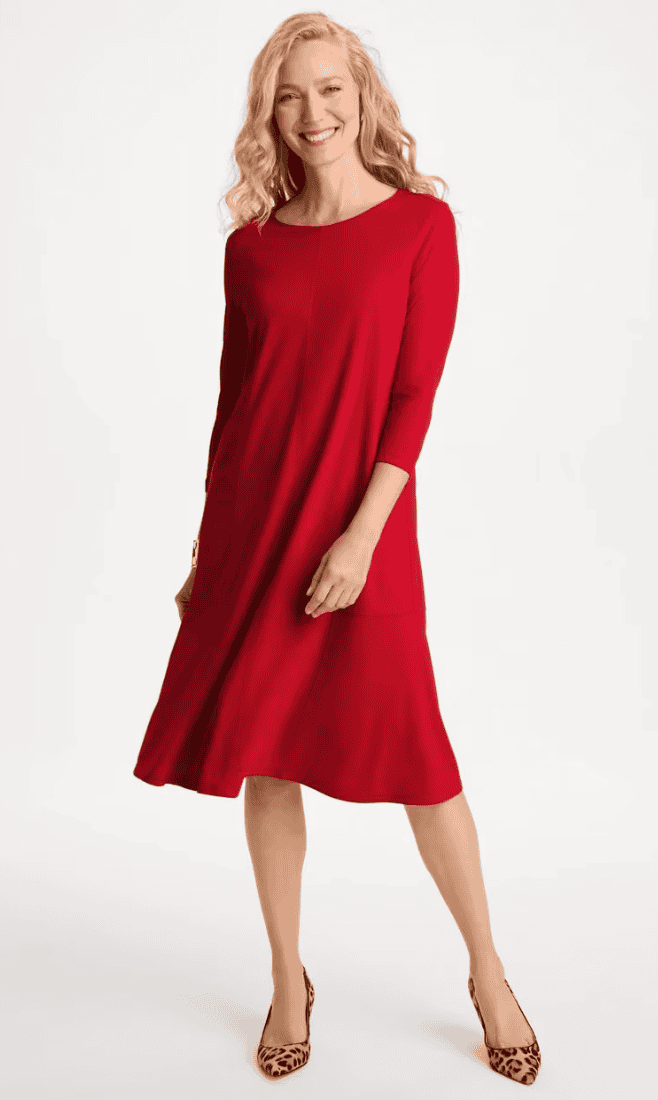 Seamed Ponte Knit 3/4 Sleeve Dress