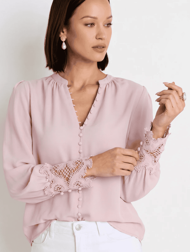 Blake Lace Sleeve Blouse - Blush