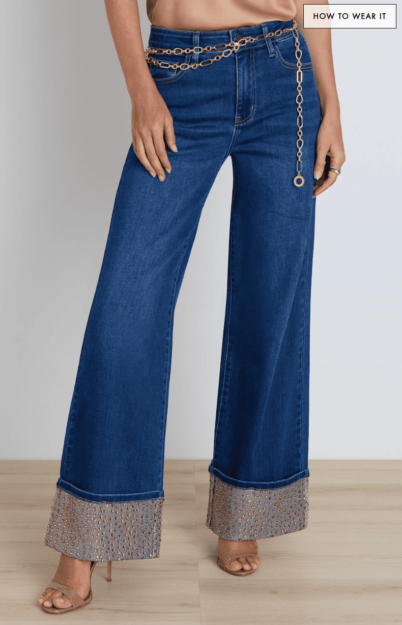Claire Palazzo Cuff Jean - Champagne Crystal
