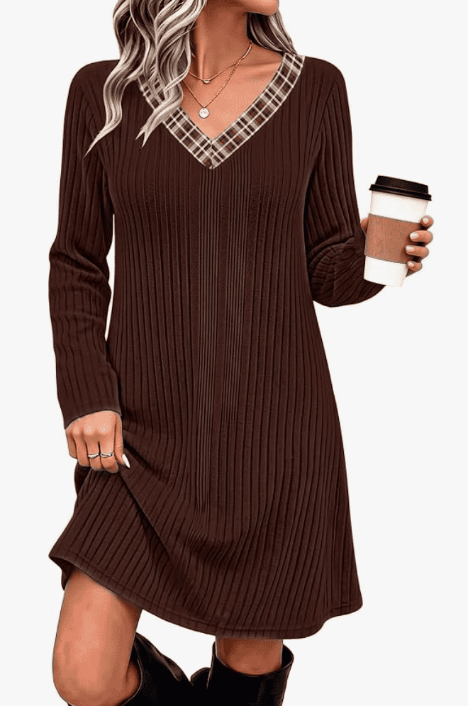 Chocolate Brown Plaid Dress