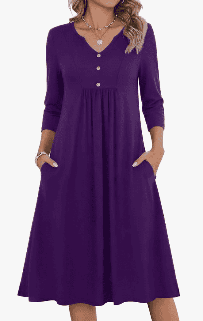 Purple 3/4 Sleeve Flowy Dress