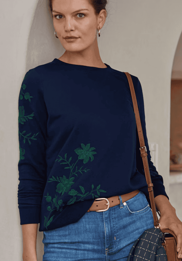 J.Jill Embroidered Pullover Sweatshirt