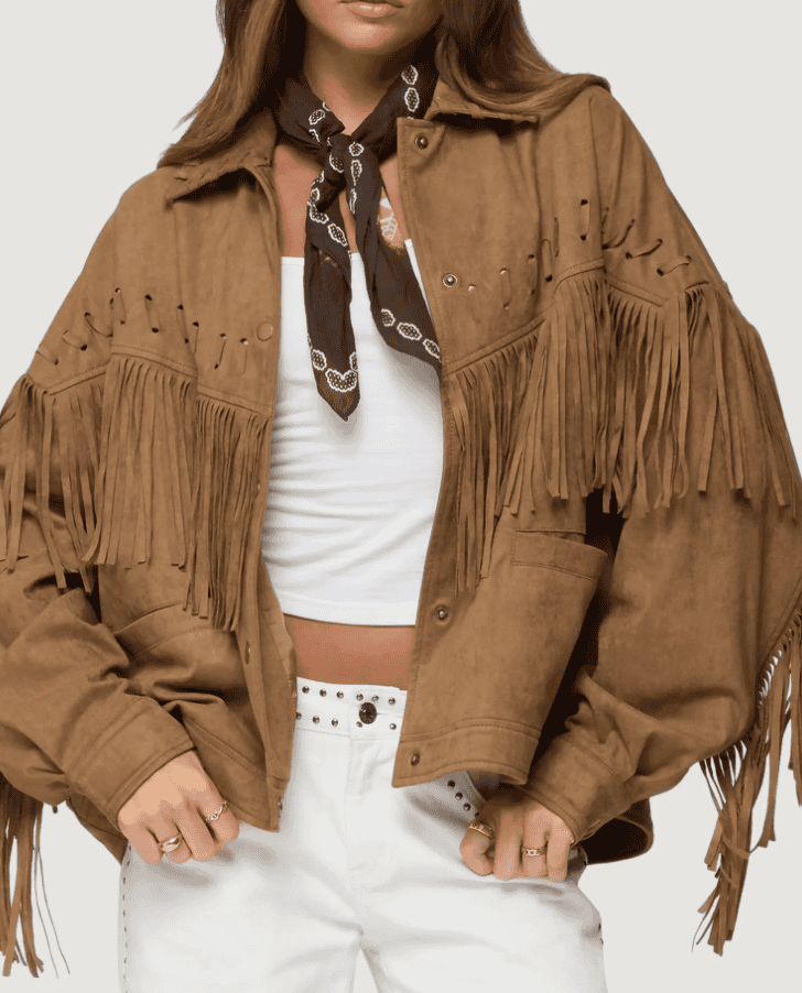 edikted evonka fringe fauz suede jacket