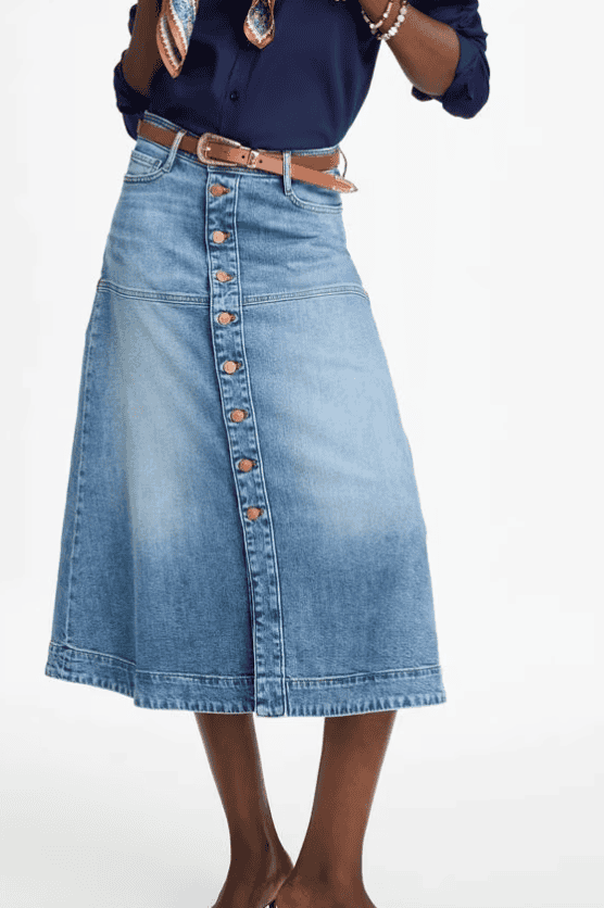 chicos's drapey denim button front skirt