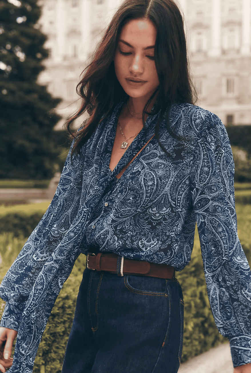Loft Paisley Button Bow Blouse
