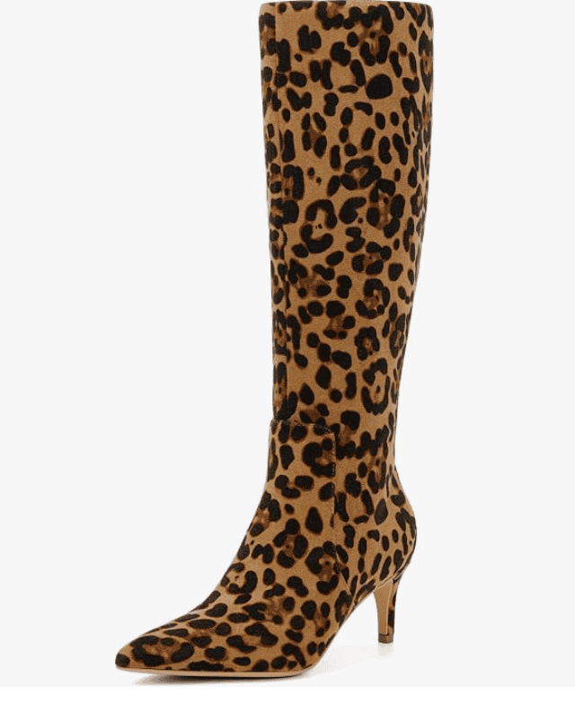 QIY Women Suede Knee High Boot Leopard
