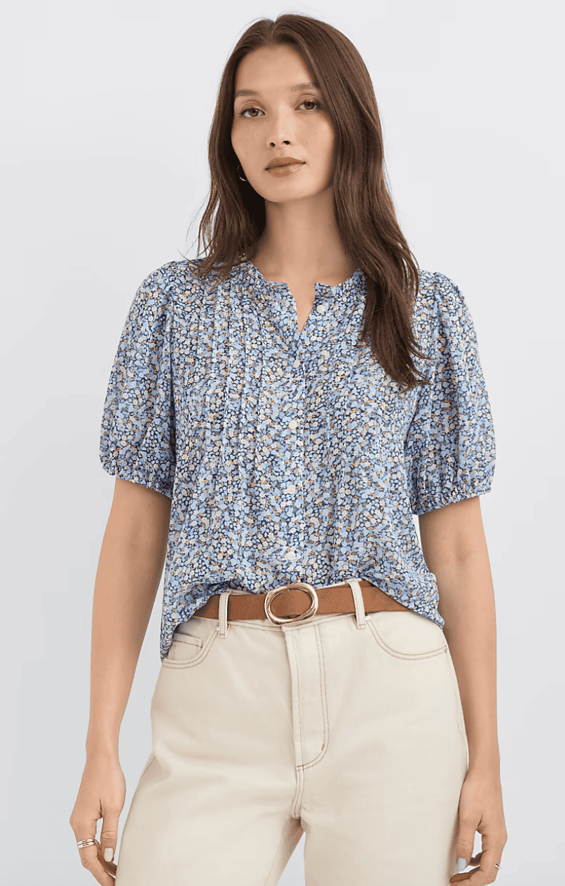 Garden Pintucked Puff Sleeve Blouse