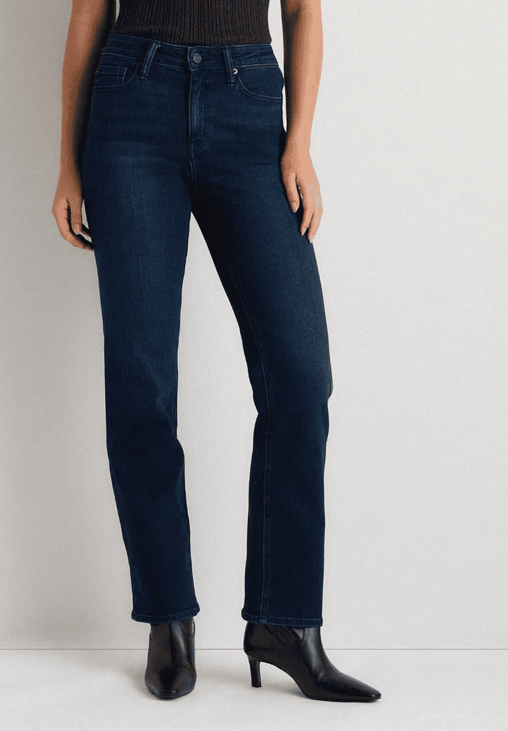 quince bella stretch straight jeans in deep sea blue