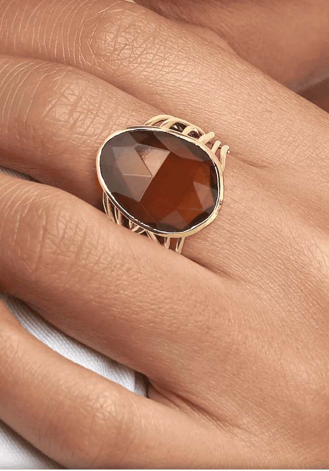 14kt Gold-Plated Ring with Simulated Brown Quartz