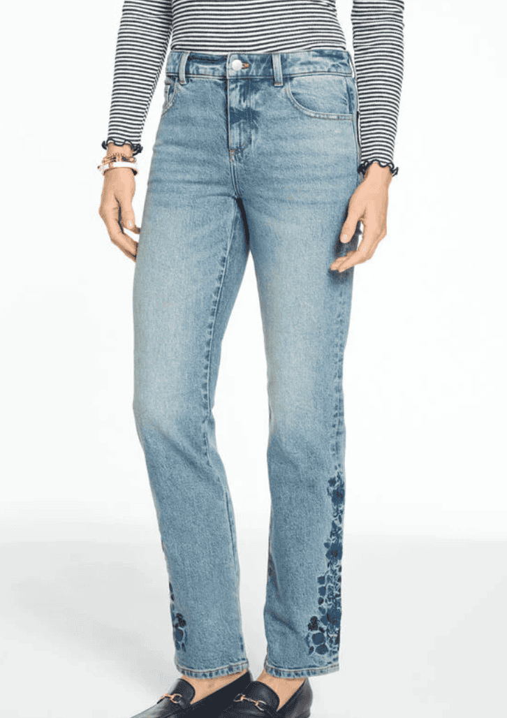 classic relaxed straight leg embroidered jeans talbots
