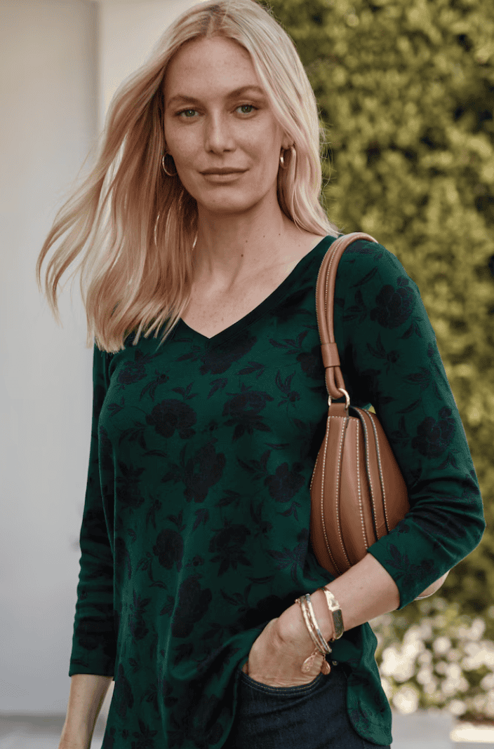 Pima 3/4-Sleeve V-Neck Tee