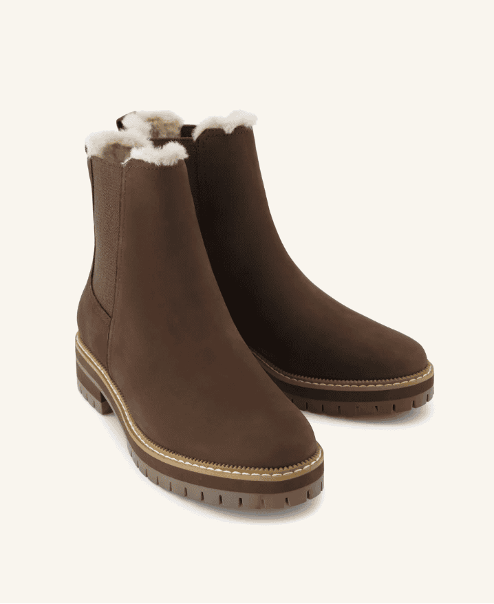 Womens Bennet Boot Water Resistant Chocolate Brown Nubuck Leather w/ Faux Fur