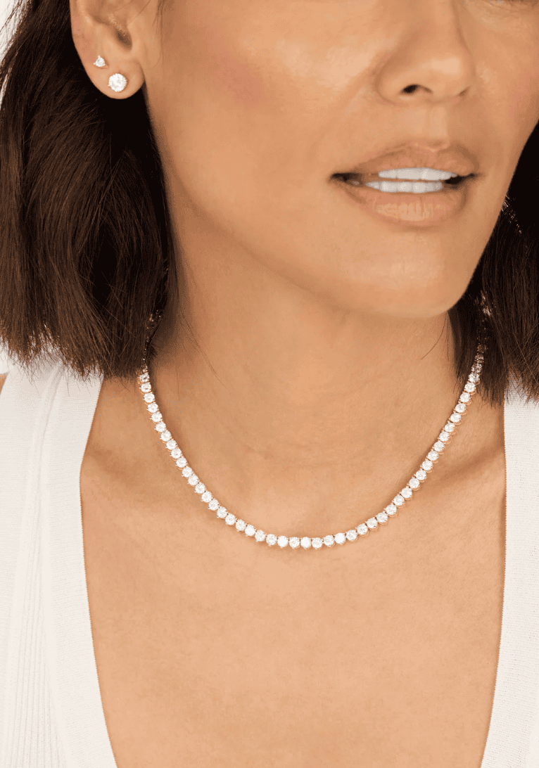 Melinda Maria Not Your Basic Tennis Necklace 4mm Gold White Diamondettes