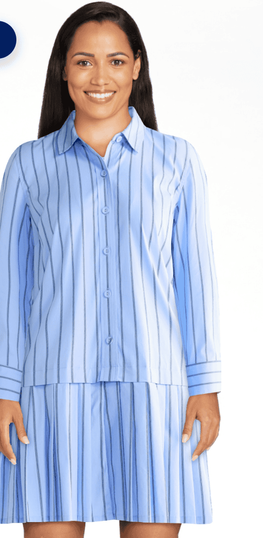 Free Assembly Women's Striped Drop Waist Shirtdress with Long Sleeves