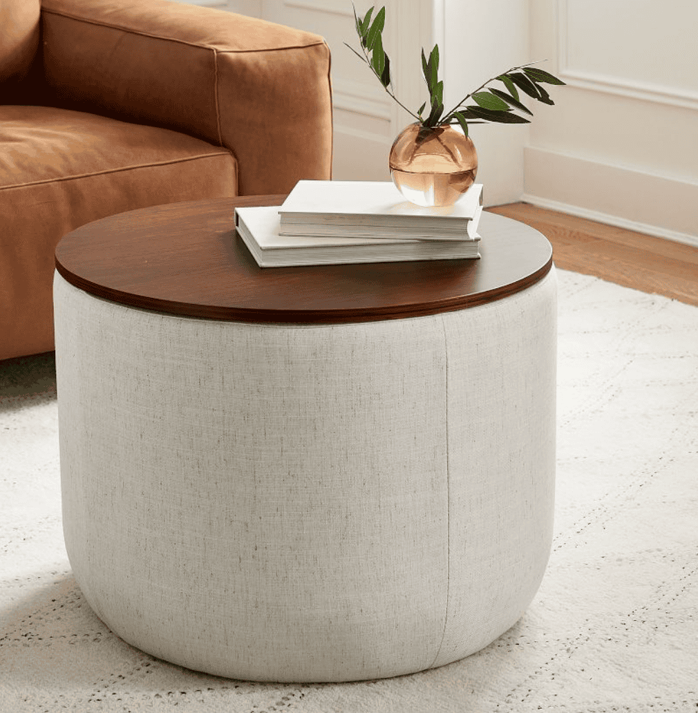 West Elm Upholstered Storage Ottoman - Small Round
