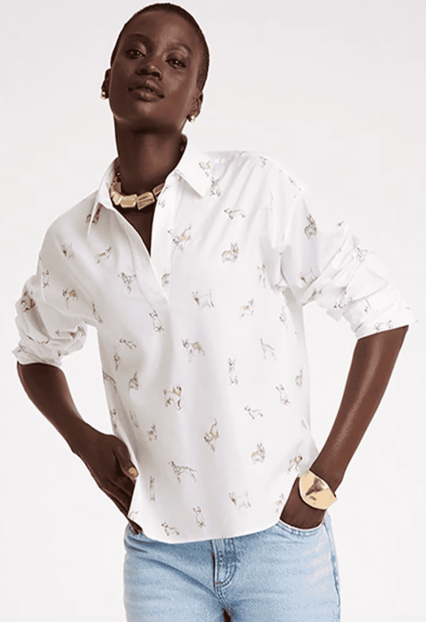Chico's FAS Poplin Cotton Dog Print Popover Top