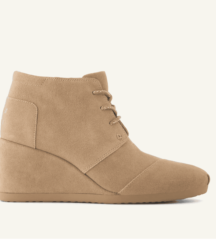 TOMS Desert Wedge Ankle Bootie in Taupe Suede