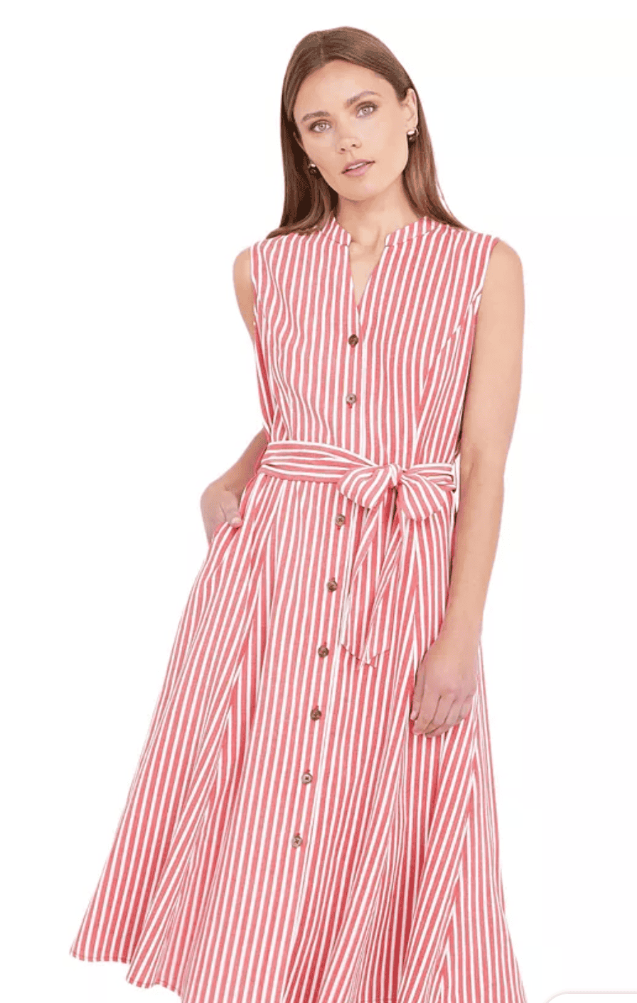Women's Stripe Midi Sleeveless Shirt Dress from Macy's