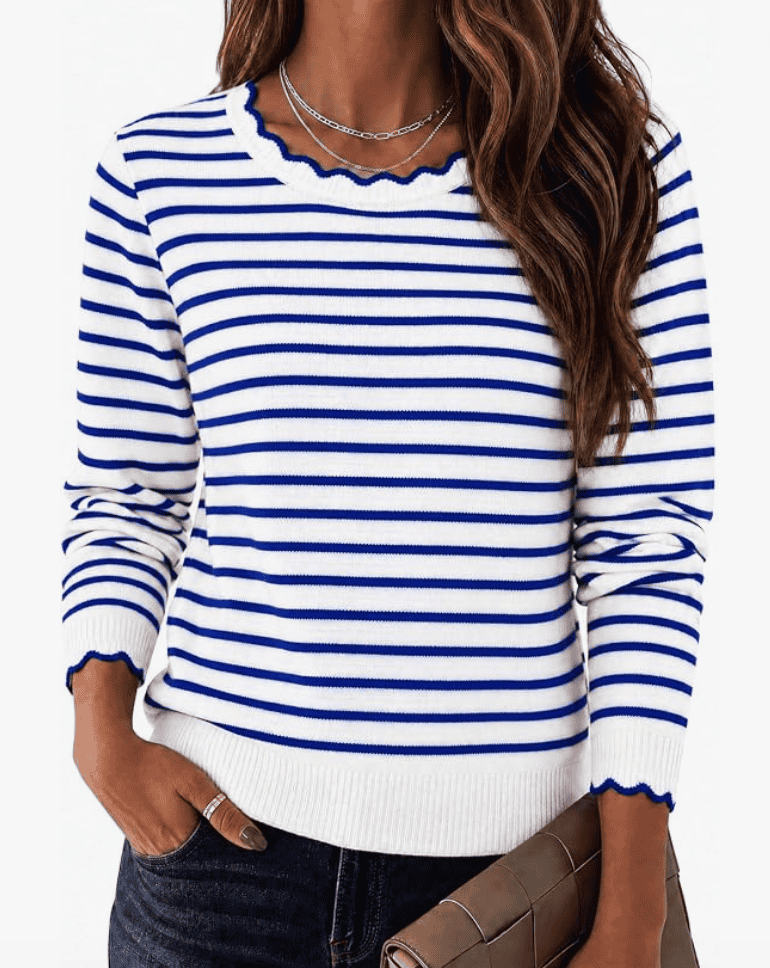 Blue and white striped top